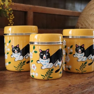 Classic Canister Set 
Retro Tea Caddy 
Yellow Tin 
Canister Trio Tins