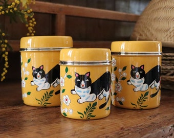 Hand Painted Cat Kitchen Canister Set: Tea, Coffee, Sugar Tins