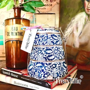 Tiffin Lunchbox, William Morris, Tiffin box, dabba, Lunch Pail, Food Carrier, Hand Painted Tiffin Lunchbox, Indian Tiffin Tin, Gift Idea,