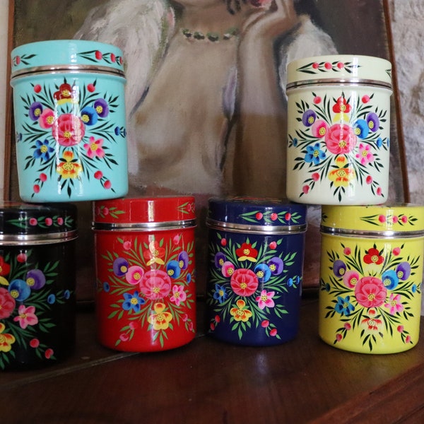 Medium Single Canister Storage Tin Hand Painted Kitchen Canister Tea Caddy