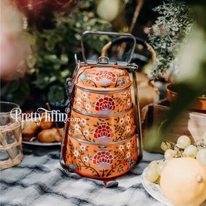 Traditional Indian Tiffin Box Eco Lunchbox Compartment Lunchbox  Tiffin Lunchbox Hand Painted, Tiffin Tin, Food Carrier, Hand Painted Tiffin