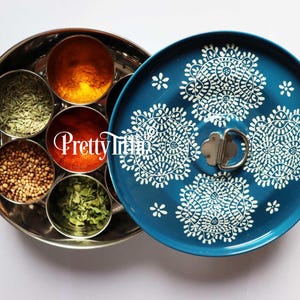 spice tin 
masala dabba 
hand painted spice tin 
spice storage 
spice tin for him 
curry lover gift 
home chef gift idea