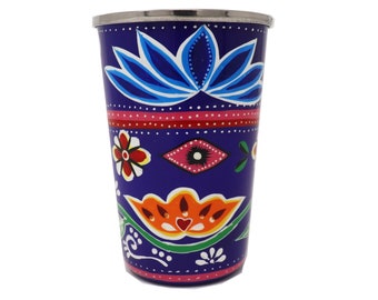 Truck Art Hand Painted Stainless Steel Tumbler Metal Cup Camping Cup Pakistani Truck Art, Picnic Cup, Picnic ware, Kids Cup, Water Cup