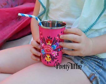 Hand Painted Stainless Steel Tumbler Cup, Metal Cup, Camping Cup, Picnic Cup, Enamel Tumbler, Festival Cup, Kids drinks cup, Water Tumbler,