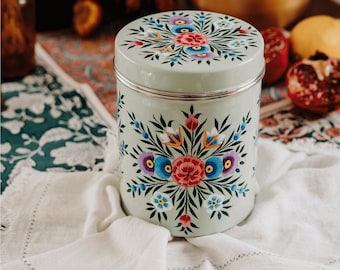 Large Single Kitchen Canister Storage Tin Handpainted