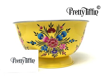 Hand Painted Floral Stainless Steel Serving Bowl - 22cm