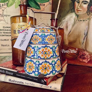Indian Tiffin Lunchbox, Enamel Lunchbox, Tiffin Carrier, Stainless Steel Lunchbox, Dabba Box, Tiffin Tin, Sicilian Art, Hand Painted