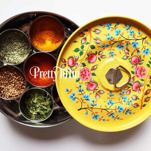 Masala Dabba 
Spice Box 
Spice Storage 
Hand Painted Spice Box 
Masala Box  
spice tin 
spice dabba 
Diwali Gift