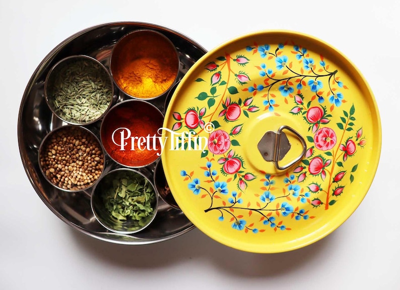 Masala Dabba 
Spice Box 
Spice Storage 
Hand Painted Spice Box 
Masala Box  
spice tin 
spice dabba 
Diwali Gift