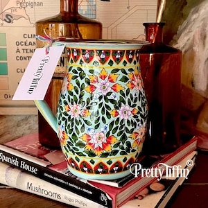 Hand Painted Jug UK, Water Pitcher, Flower Vase, Picnic Jug, Stainless Steel Pitcher, Outdoor Dining, Gift For Her, Vintage Pitcher Jug