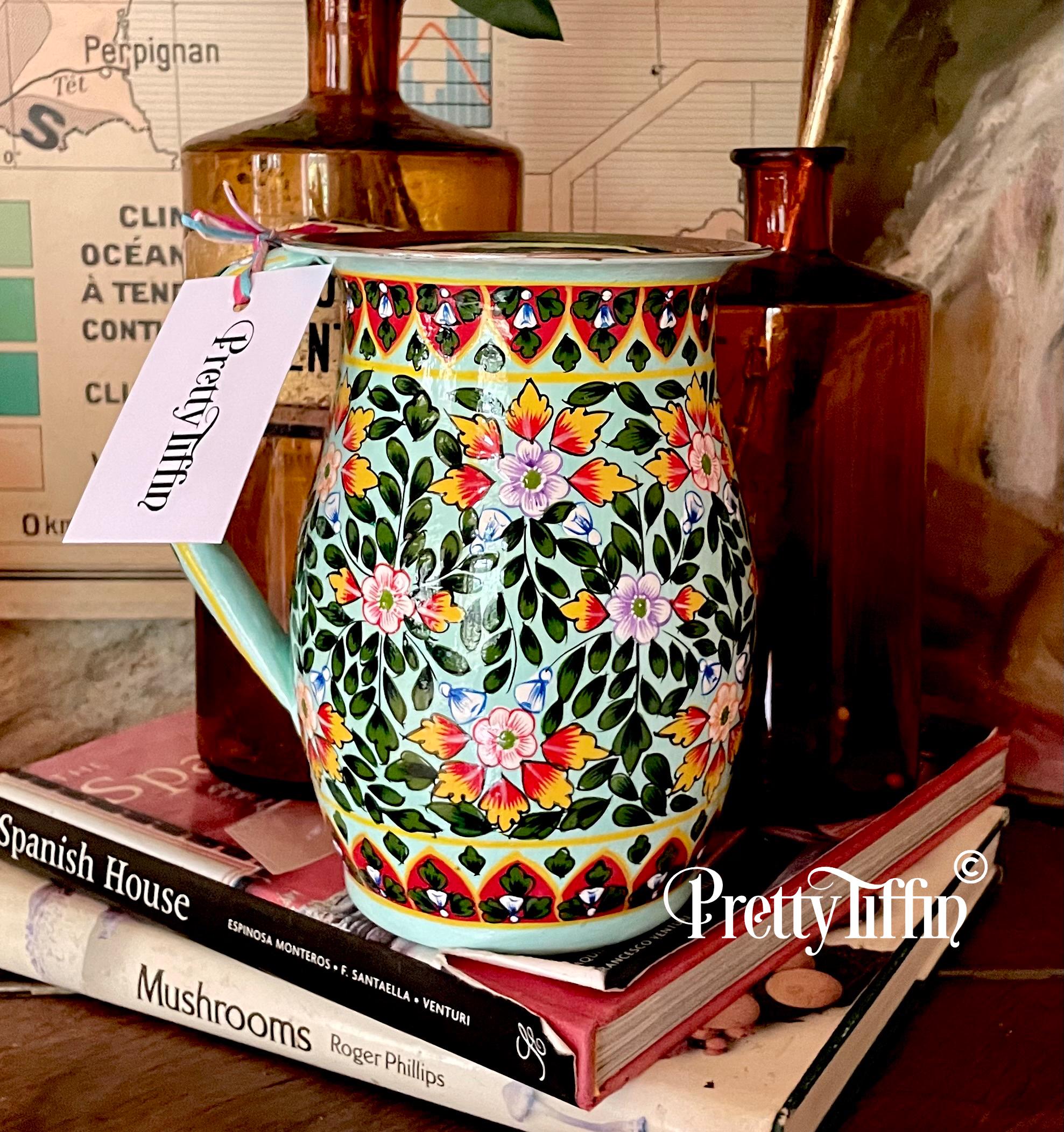 英国製ハンドペイント水差し、ウォーターピッチャー、花瓶、ピクニック