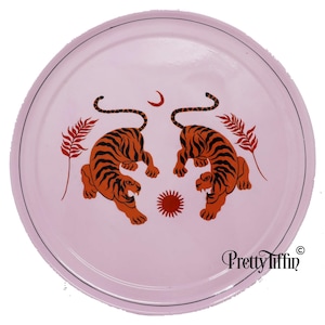 Tiger Motif Pink Hand Painted Serving Tray, Drinks Tray, Cocktail Tray, Tea Tray, Food Tray, Decorative Tray, Round Tray, Tiger Art,