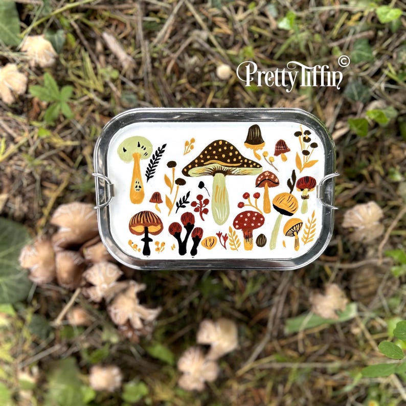 Bento Lunchbox. 
Mushroom Art 
Snack Tin 
Gift for boyfriend