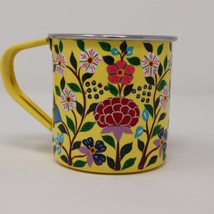 Hand Painted Enamel Mug with Floral Design, Stainless Steel Mug, Folk Art, Tin Mug, Eco Cup image 3