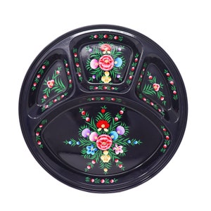 mess plate, picnicware, divider plate, stainless steel plate, military mess plate, picnic plate, hand painted plate, enamelware, enamel plate