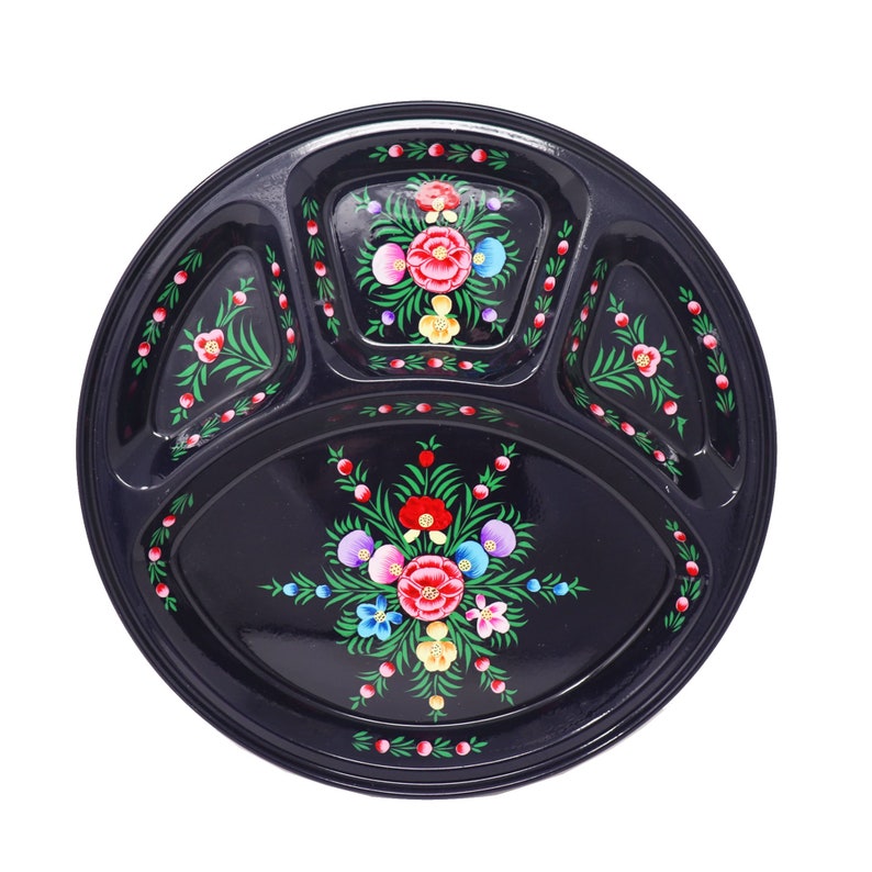 mess plate, picnicware, divider plate, stainless steel plate, military mess plate, picnic plate, hand painted plate, enamelware, enamel plate