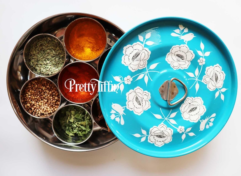 Beautiful hand painted spice box, 
masala box 
Diwali Gift