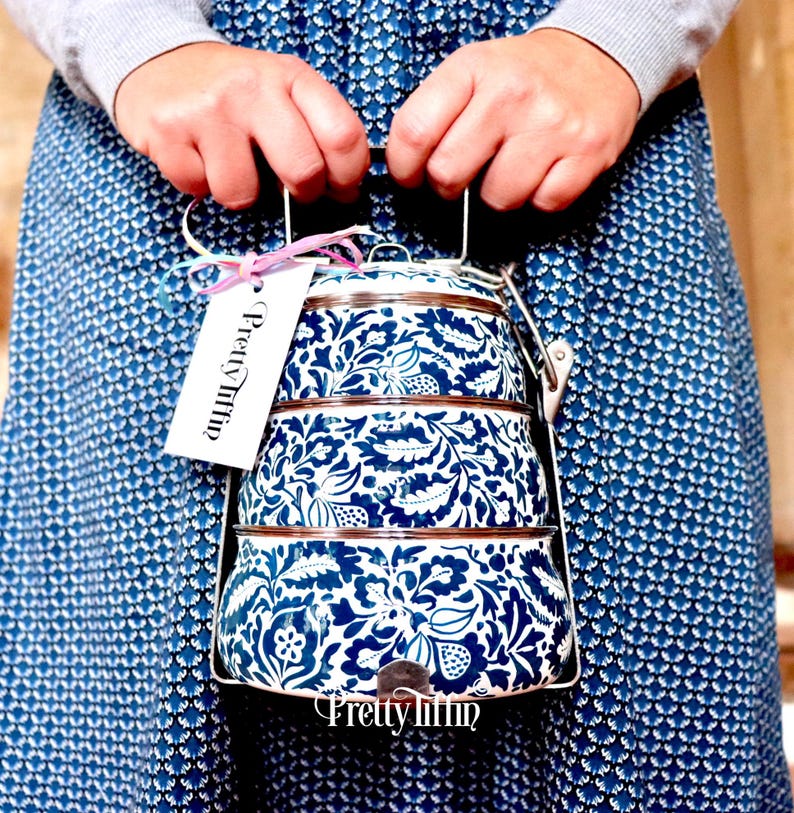 Indian Tiffin 
Hand painted Tiffin Box 
Beautiful Lunchbox 
lunch Pail 
Metal Lunch box  
William morris  
Morris and Co