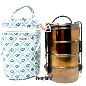 tiffin lunchbox and thermal bag 
block print bag  
thermal lunchbox
