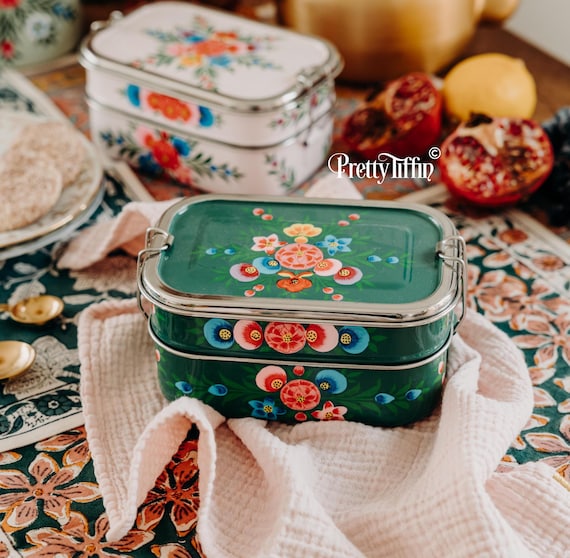 Hand Painted Bento Lunch Box: Two-compartment Stainless Steel