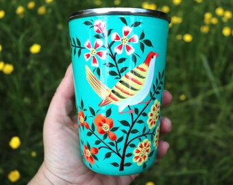 Hand Painted Stainless Steel Tumbler, Metal Cup, Camping Cup, Water Cup, Festival Cup, Picnic Tumbler, Children's Tumbler, Enamel Tumbler,