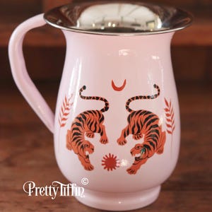 Hand Painted &#39;Oh Tiger Tiger&#39; Pink Pitcher Jug, Metal Jug, Picnic Jug, Steel Jug, Flower Jug, Camping Jug, Vase, Gift For Her, Water Pitcher