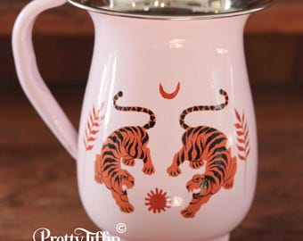 Hand Painted Tiger Pitcher: Stainless Steel Flower Vase, Picnic Jug