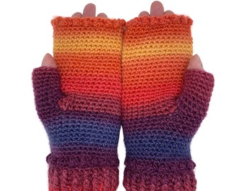 She is the Wizard of Art fingerless knit gloves, mitts, mittens, hand wrist warmers, smart mobile phone iphone, therapy typing gloves