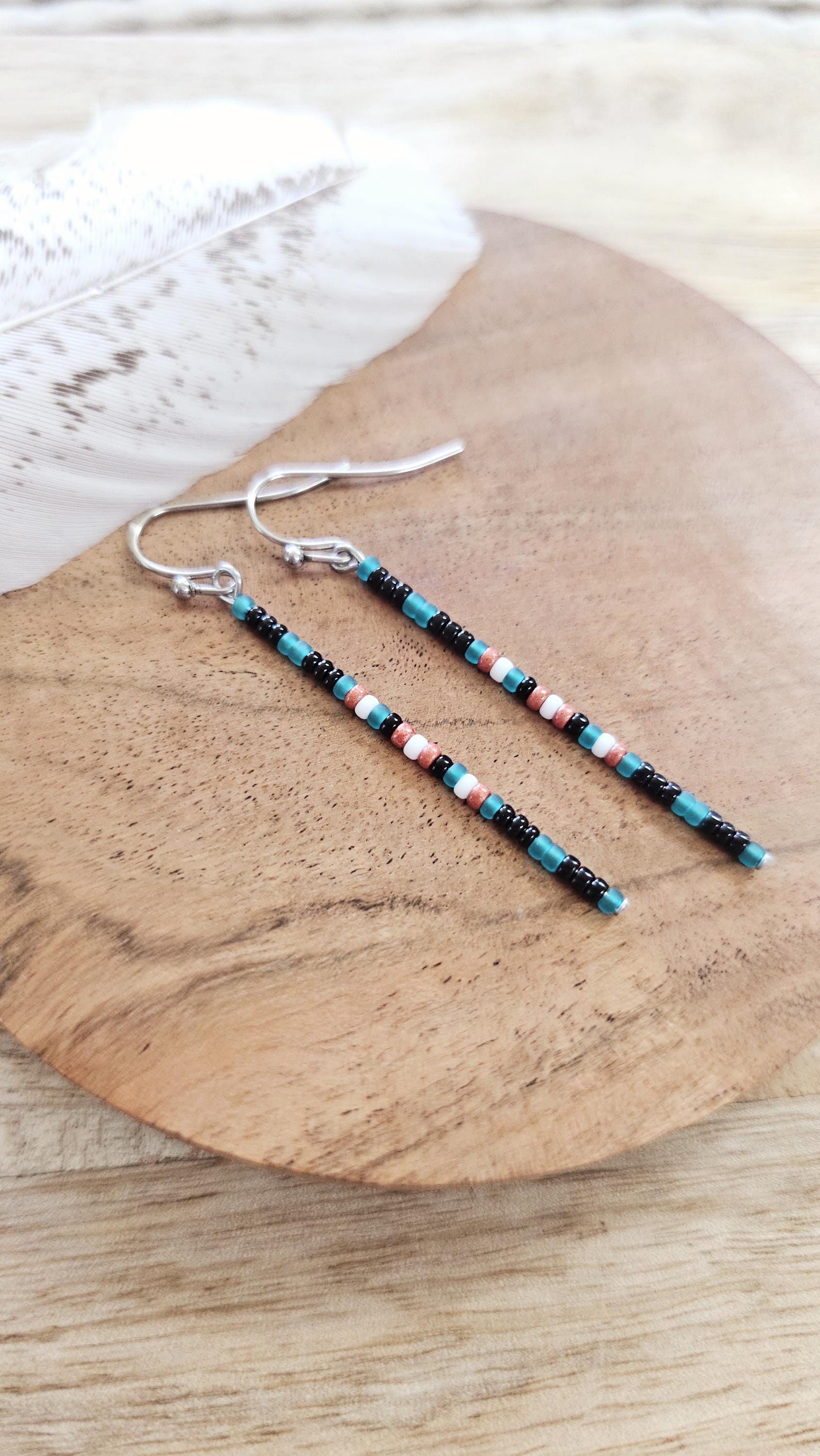 Small Seed Bead Earring, black seed bead jewelry, teal beaded earring, boho beaded earring, small western earring, minimalist earring, gifts