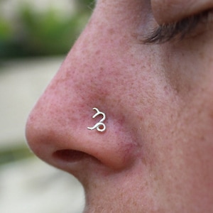 925 Sterling Silver Capricorn Symbol Nose Stud, Zodiac Sign Nose Jewelry, Minimalist Astrological L Shaped Nose Ring December & January