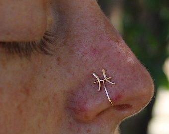 Adjustable Zodiac Sign 14k Gold Or Silver Nose Cuff, No Piercing Nose Ring, Astrological Symbol Nose Cuff, Astrology Jewelry