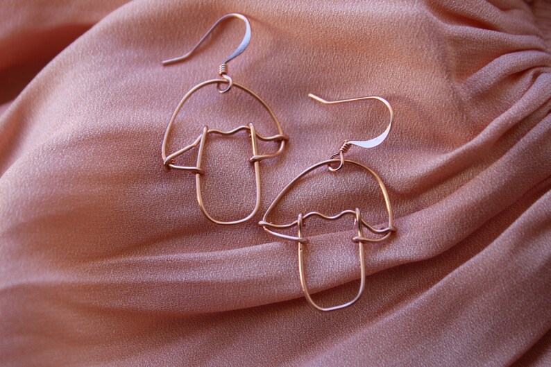 Copper Mushroom Earrings Wire Art Mushrooms Vegetable Etsy
