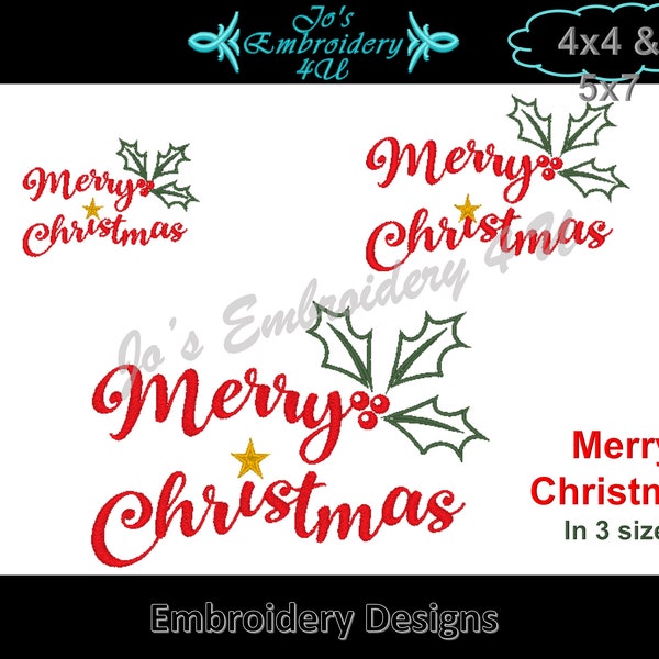 Merry Christmas D1 - Christmas Wording Design 2 Sizes 4x4 & 5x7 Hoop - Great on Tea Towels, Coasters, Placemats - Instant DIGITAL Download