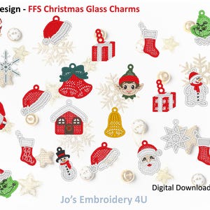 Christmas Free Standing Lace (FSL) Wine Glass Charms - 20 Embroidery Designs (Digital Download)
