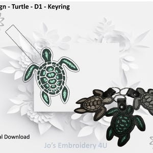 Turtle Key Chain ITH Machine Embroidery Design - 4x4 Hoop (Digital Download)
