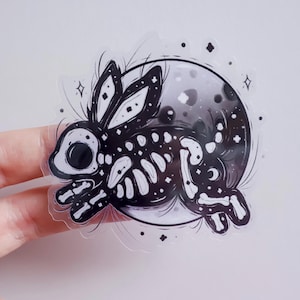 Skelett Hase mit Mond Transparent Aufkleber