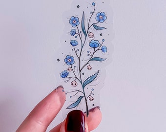 Forget me Not Flower with Skulls Transparent Sticker