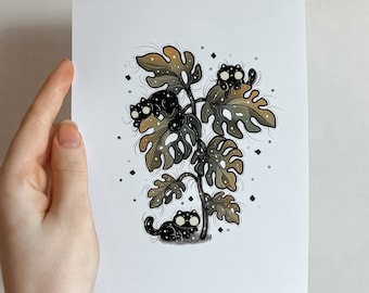 Kitty Monstera A5 Print