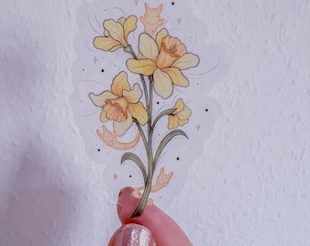 Daffodil with bunny ghosts transparent sticker