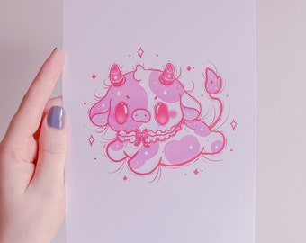 Pink Cow A5 Print