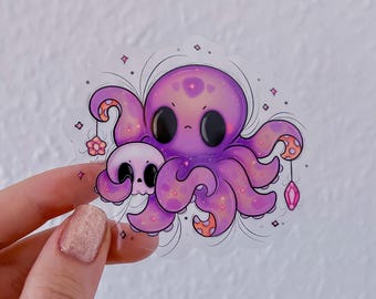 Octopus with skull and pendant transparent sticker