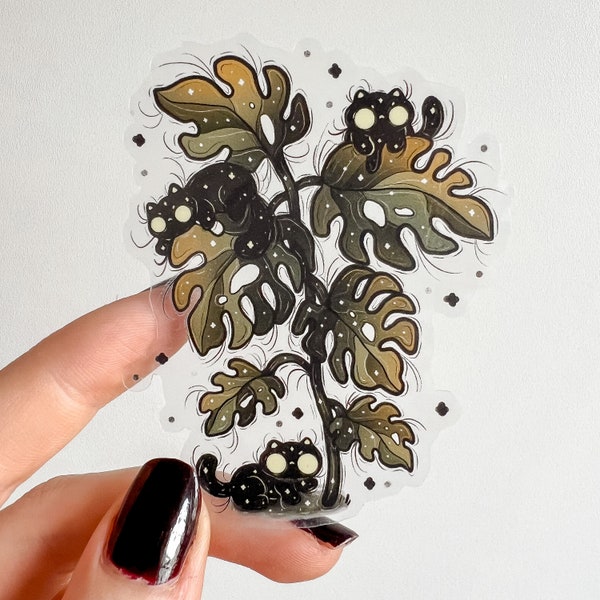 Kitty Monstera Transparent Sticker