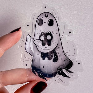 Ghost carrying kitty transparent sticker
