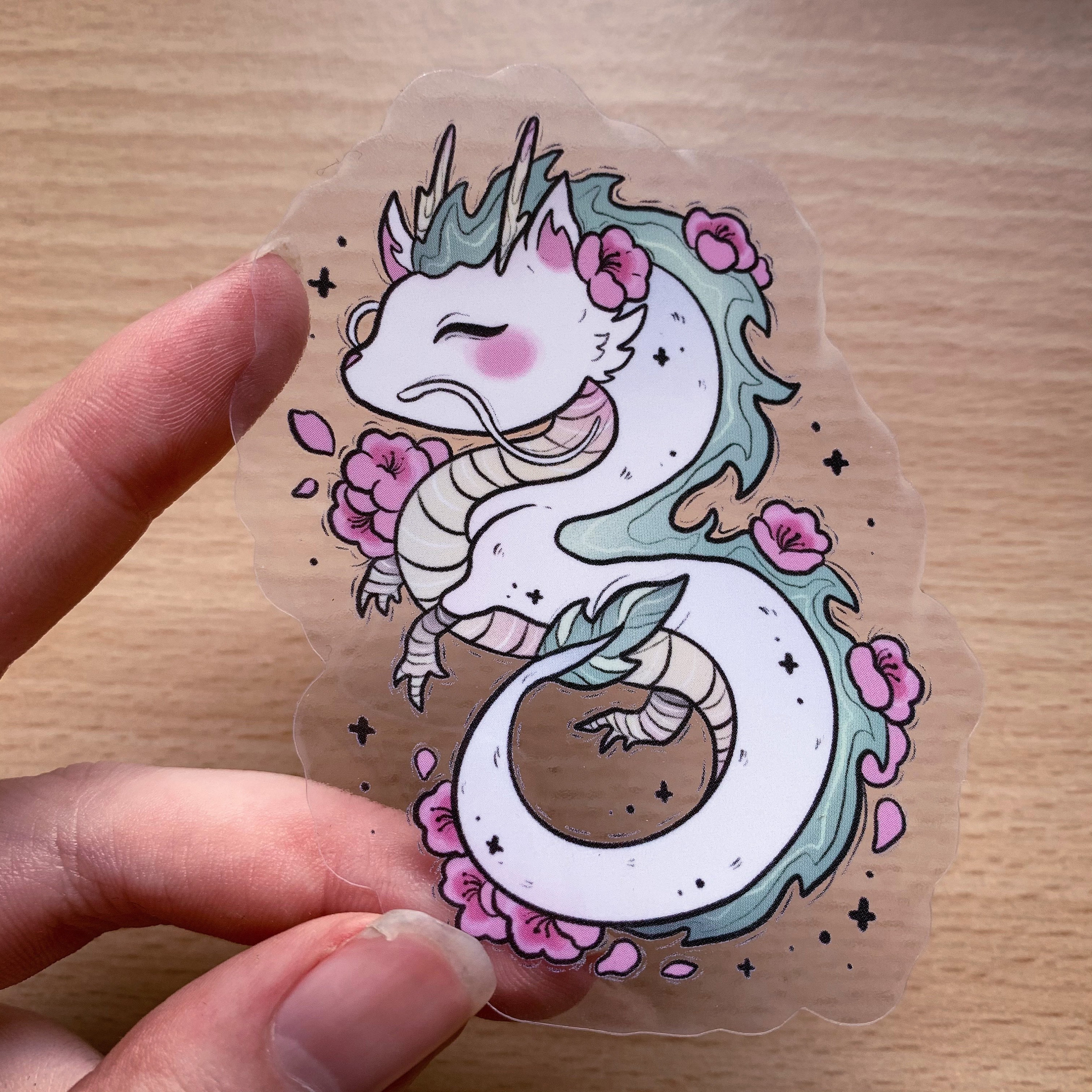 Cherry Blossom Kawaii Dragon Transparent Sticker Etsy