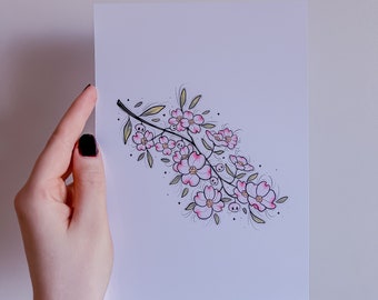 Dogwood Flower with little Skulls A5 Print