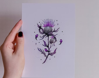 Thistle with Devil Ghosts A5 Print