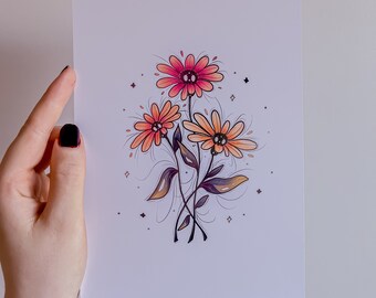 Gerber Daisy Schädel Blume A5 Druck