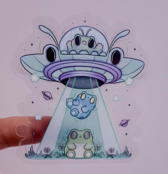Frog alien abduction transparent sticker