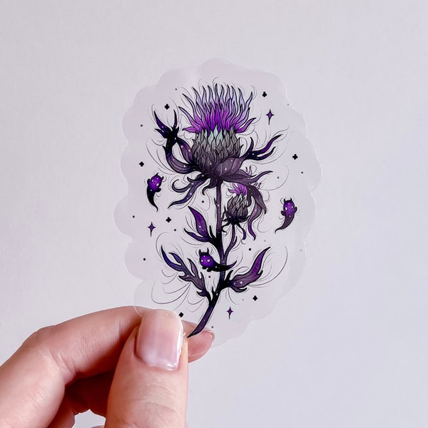 Thistle with devil ghosts transparent sticker