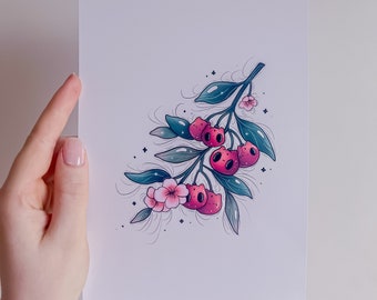 Cherry Kitty Plant A5 Print